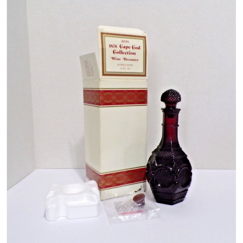 Avon 1876 Cape Cod Collection Wine/Bubble Bath Decanter Ruby Red Glass w/Sachet